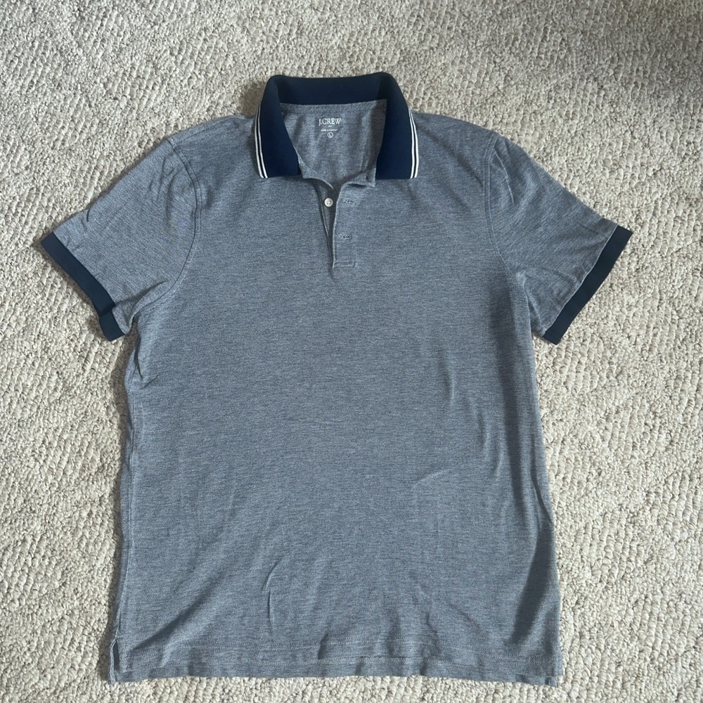 J.Crew Men's Tweed bird's-eye piqué Golf polo shirt Navy Large Cotton EUC